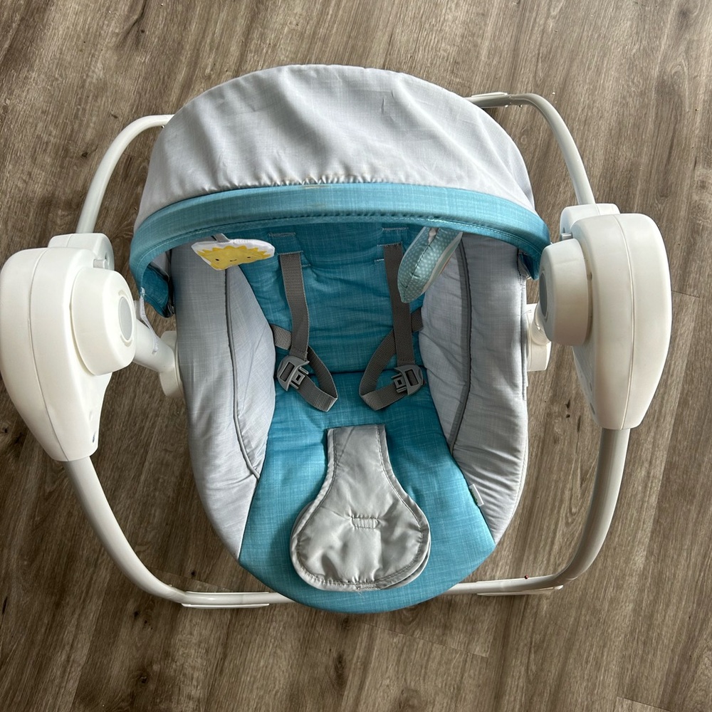 Gray and Blue Baby Swing